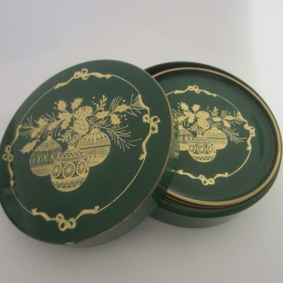Ottagiri Japan Green Lacquer Gold Painted Ornament Box of Coasters Set - Picture 2 of 10